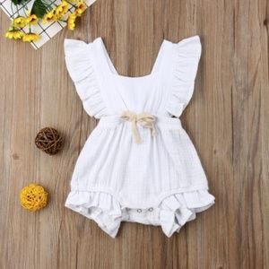 Baby Girl Solid Ruffled Design Sleeveless Romper